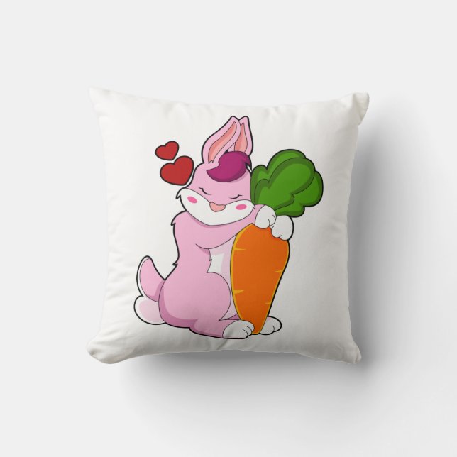 Rabbit with Carrot and Heart Throw Pillow (Front)