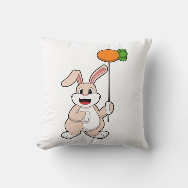 Rabbit with Carrot as Balloon.PNG Throw Pillow (Front)