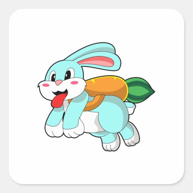 Rabbit with Carrot as Rocket Square Sticker (Front)