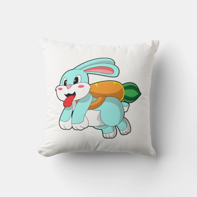 Rabbit with Carrot as Rocket Throw Pillow (Front)
