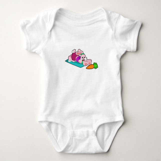 Rabbit with Carrot at Yoga on Yoga mat Baby Bodysuit (Front)