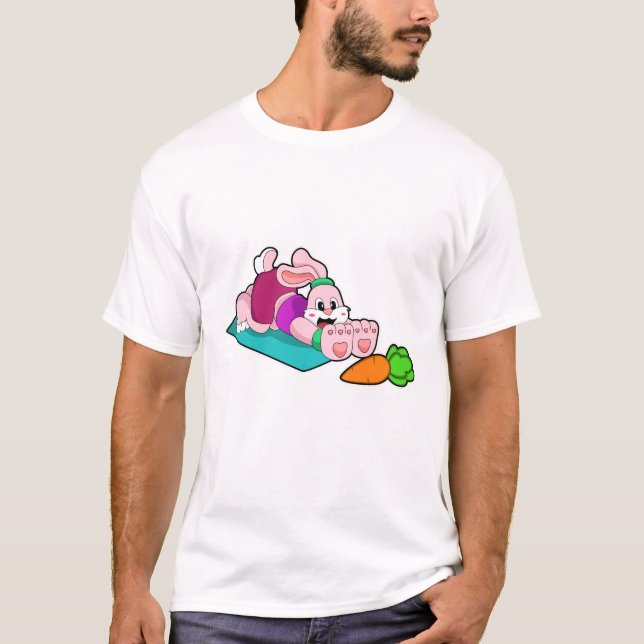 Rabbit with Carrot at Yoga on Yoga mat T-Shirt (Front)
