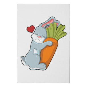 Rabbit with Carrot & Heart Faux Canvas Print
