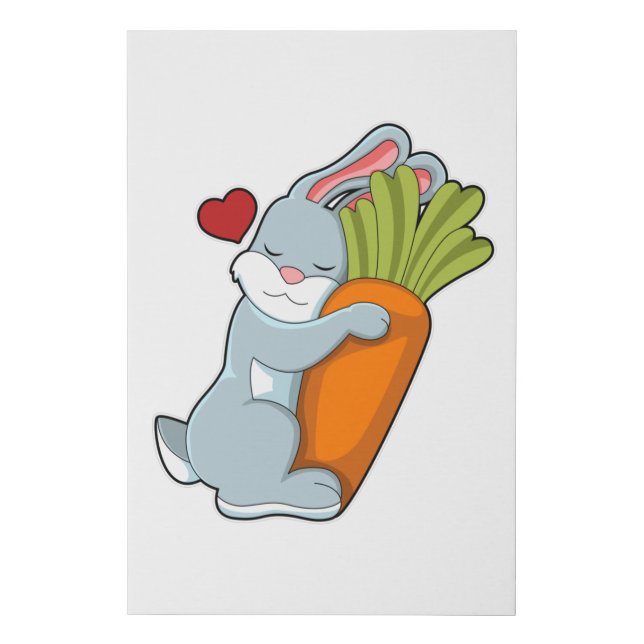Rabbit with Carrot & Heart Faux Canvas Print (Front)