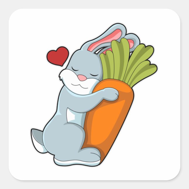 Rabbit with Carrot & Heart Square Sticker (Front)
