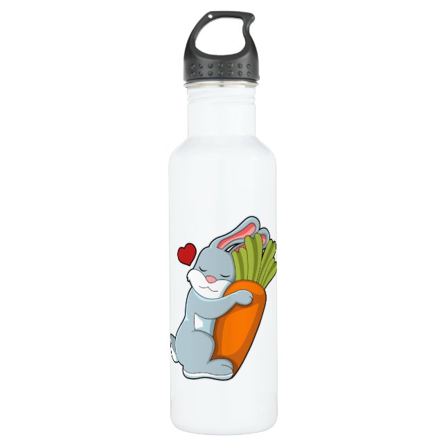 Rabbit with Carrot & Heart Stainless Steel Water Bottle (Front)