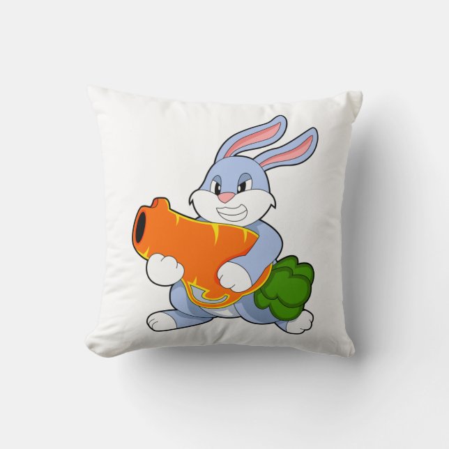 Rabbit with Carrot Throw Pillow (Front)
