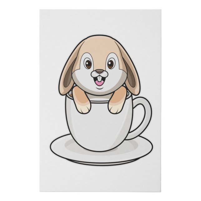 Rabbit with Coffee Cup Faux Canvas Print (Front)