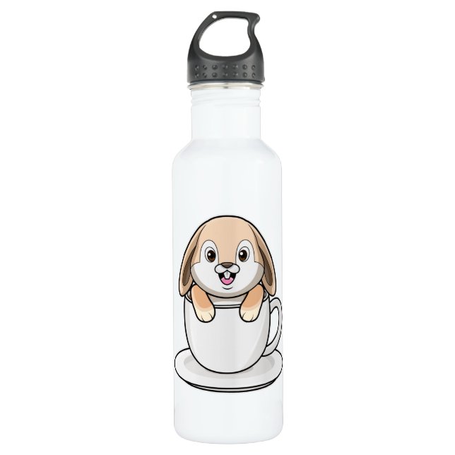 Rabbit with Coffee Cup Stainless Steel Water Bottle (Front)
