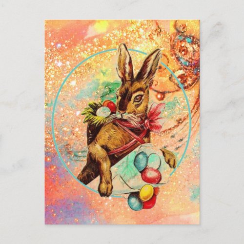 RABBIT WITH COLORFUL EASTER EGGS HOLIDAY POSTCARD