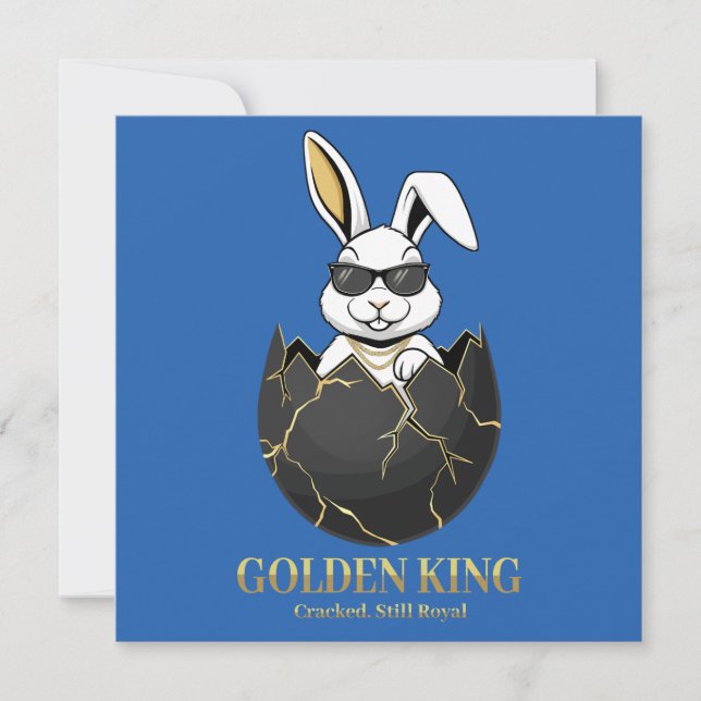 Rabbit with cool glasses, Gold, cracked, royal Invitation (Front)