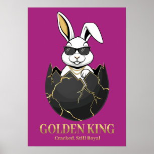 Rabbit with cool glasses, Gold, cracked, royal Poster