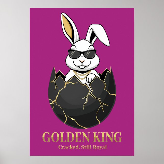 Rabbit with cool glasses, Gold, cracked, royal Poster (Front)