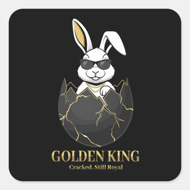 Rabbit with cool glasses, Gold, cracked, royal Square Sticker (Front)