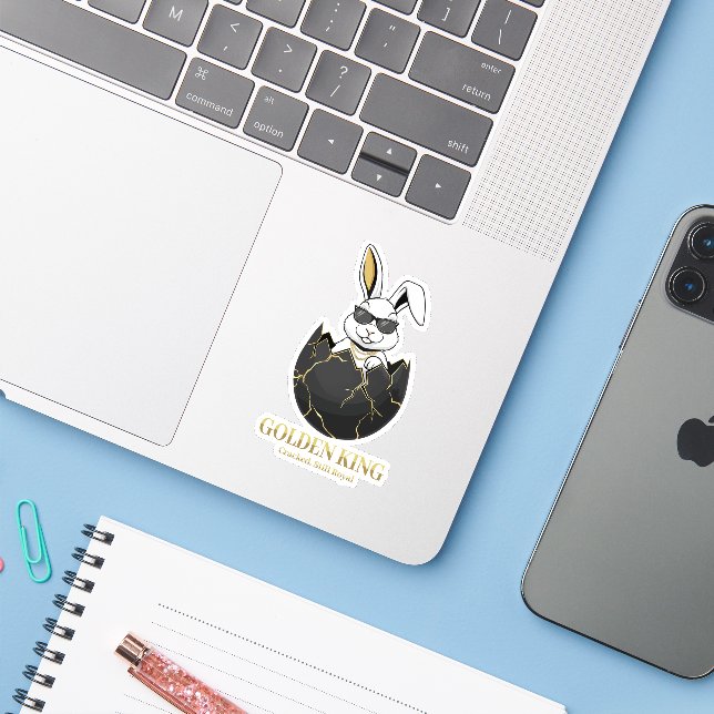 Rabbit with cool glasses, Gold, cracked, royal Sticker (Laptop w/ iPhone)