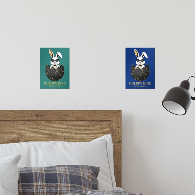 Rabbit with cool glasses, Gold, cracked, royal Wall Art Sets (Bedroom)