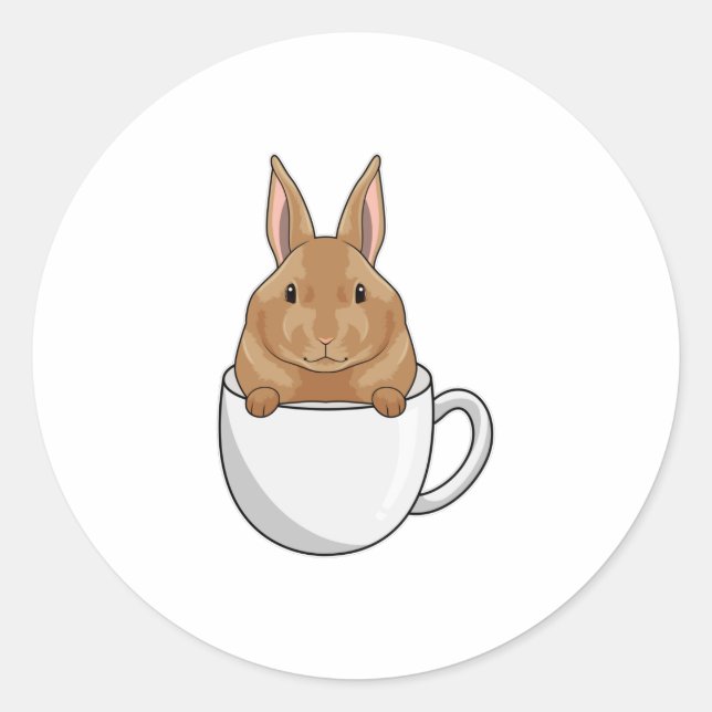 Rabbit with Cup of Coffee Classic Round Sticker (Front)