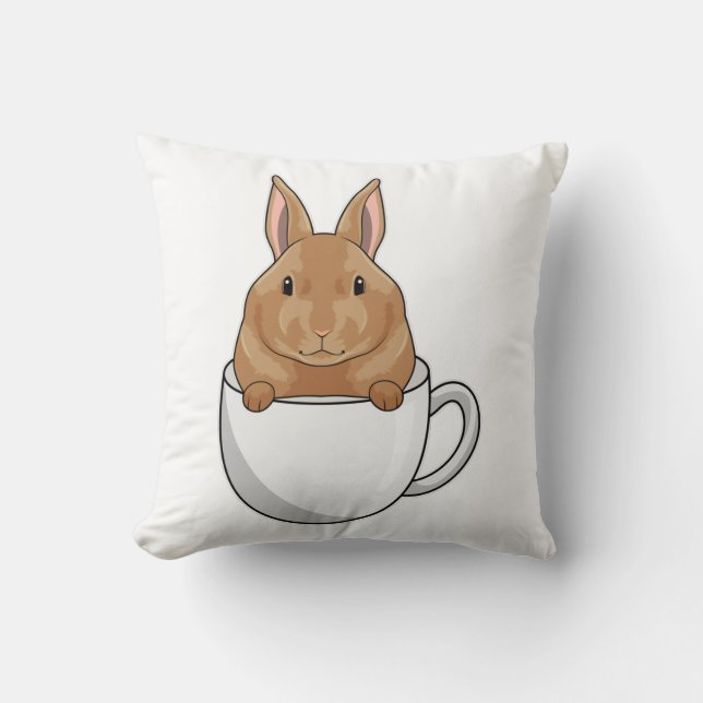 Rabbit with Cup of Coffee Throw Pillow (Front)