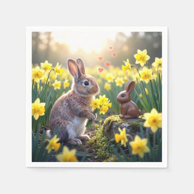 Rabbit with Daffodils for Chocolate Easter Bunny Napkins (Front)