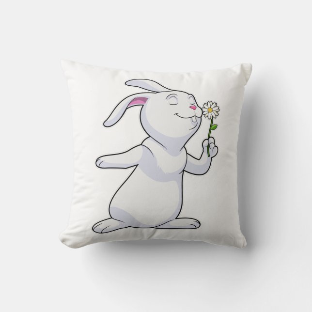 Rabbit with Daisy Throw Pillow (Front)