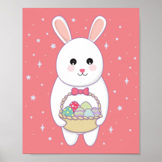 rabbit with easter egg basket poster