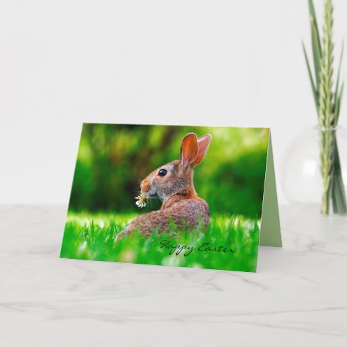 Rabbit with Flower Easter Card