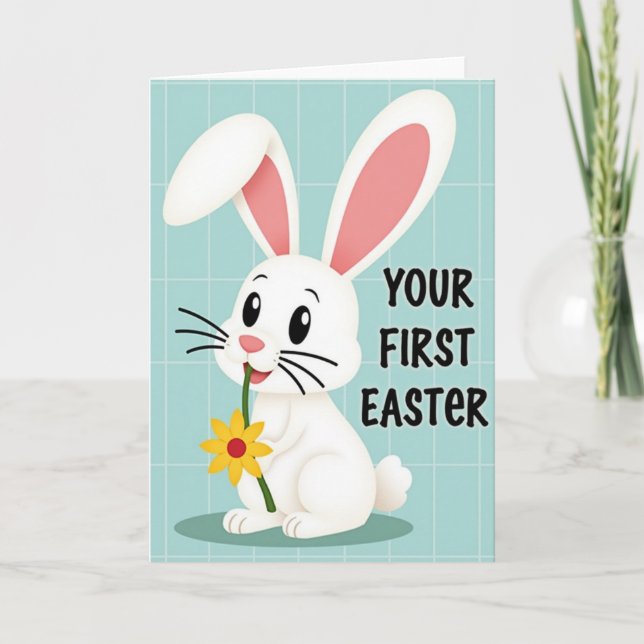 Rabbit With Flower Greeting Card (Front)
