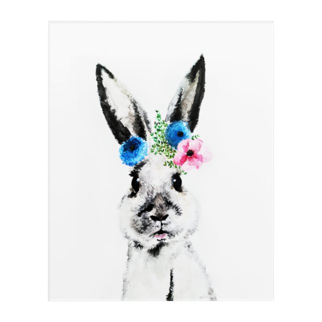 Rabbit with Flowers Acrylic Print (Front)