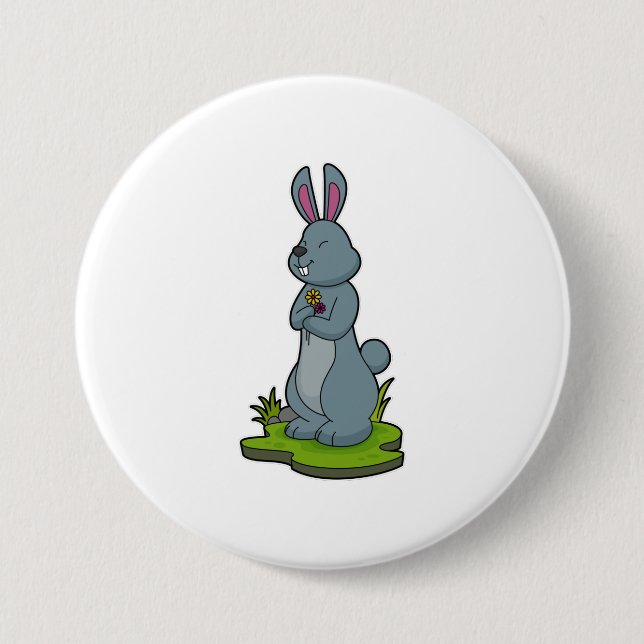 Rabbit with Flowers Button (Front)