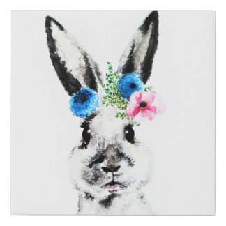 Rabbit with Flowers Faux Canvas Print