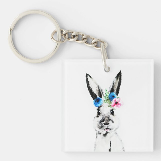 Rabbit with Flowers Keychain (Front)