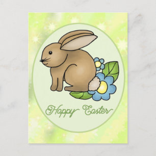 rabbit with flowers postcard