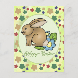 rabbit with flowers postcard