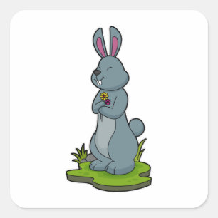 Rabbit with Flowers Square Sticker