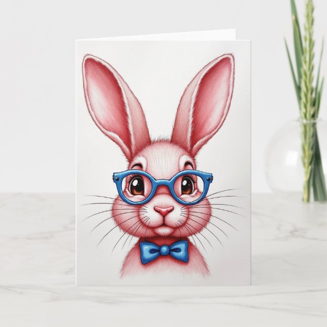 Rabbit With Glasses Greeting Card (Front)