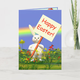 Rabbit with Happy Easter Sign Holiday Card