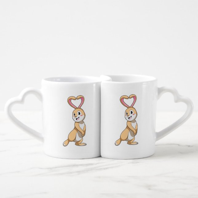 Rabbit with Heart Coffee Mug Set (Front Nesting)