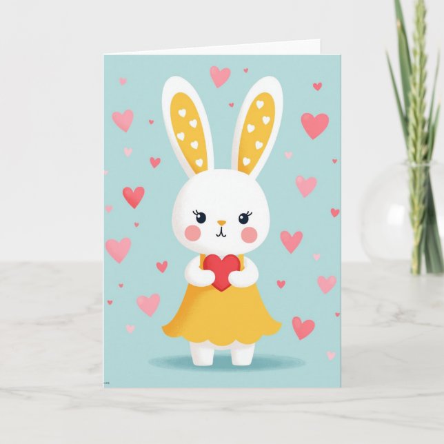 Rabbit With Heart Greeting Card (Front)