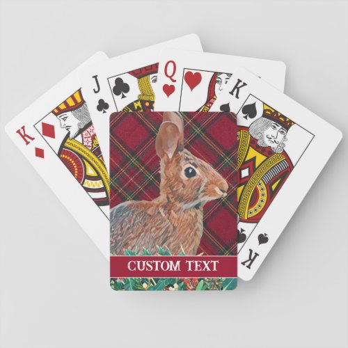 Rabbit with Holly Berries and Plaid Customizable Playing Cards
