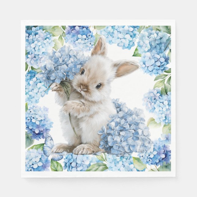 Rabbit with  Hydrangea Flowers Napkins (Front)
