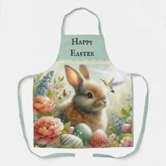  Rabbit with Lace Trim Print Easter Apron