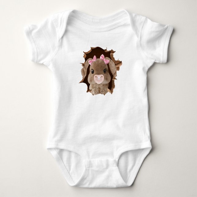 Rabbit with pacifier baby bodysuit (Front)