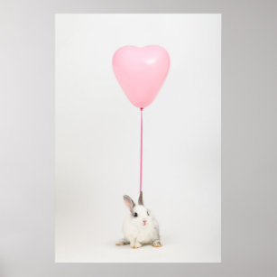 Rabbit With Pink Balloon Poster