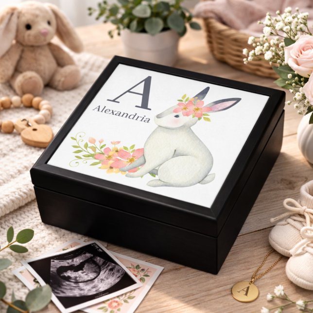 Rabbit with Pink Flowers Monogram Gift Box (Creator Uploaded)