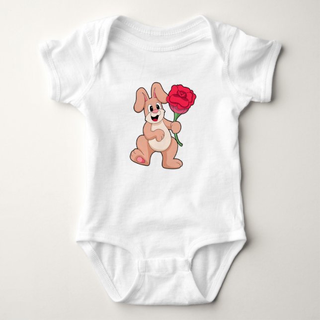 Rabbit with red Rose Baby Bodysuit (Front)