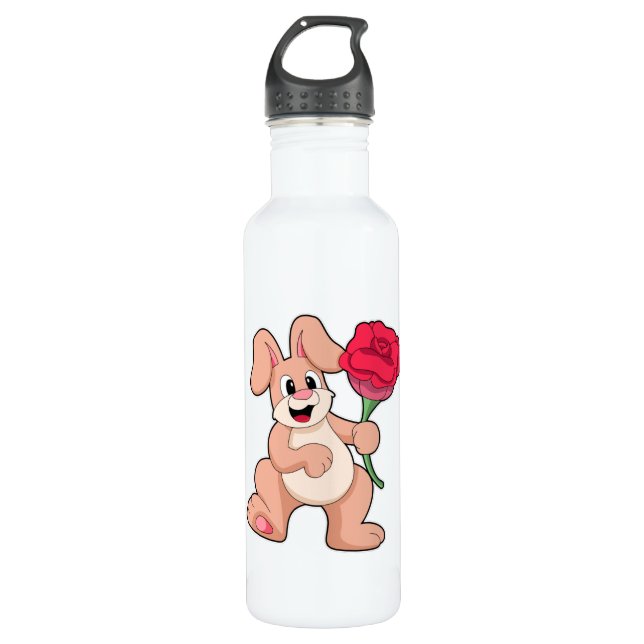 Rabbit with red Rose Stainless Steel Water Bottle (Front)