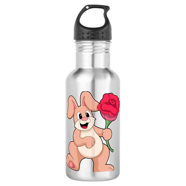 Rabbit with red Rose Stainless Steel Water Bottle (Front)