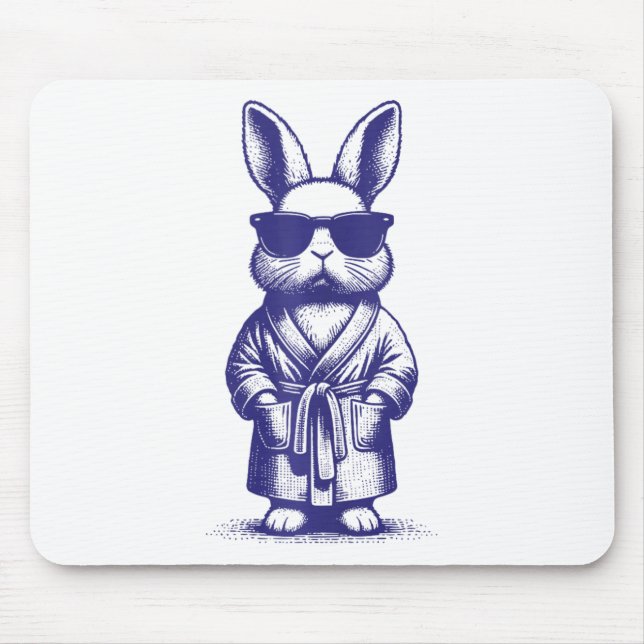 Rabbit With Robe And Sungles Blue Retro Easter Bun Mouse Pad (Front)