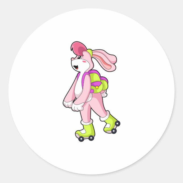 Rabbit with Roller skates Classic Round Sticker (Front)