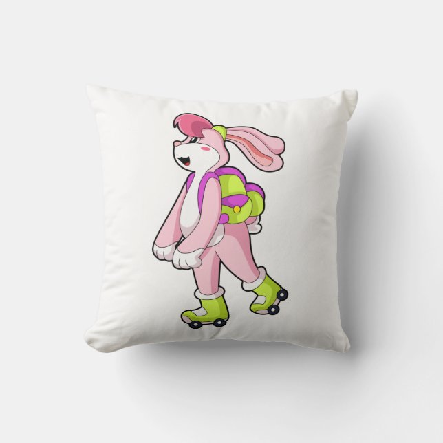 Rabbit with Roller skates Throw Pillow (Front)